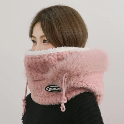Women's Winter Thermal Hood Soft Plush Hat with Scarf and Mask, Windproof Ear Protection for Outdoor Riding and Cycling