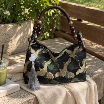 Crane print shoulder bag - Black view 15