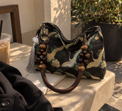 Crane print shoulder bag - Black view 17