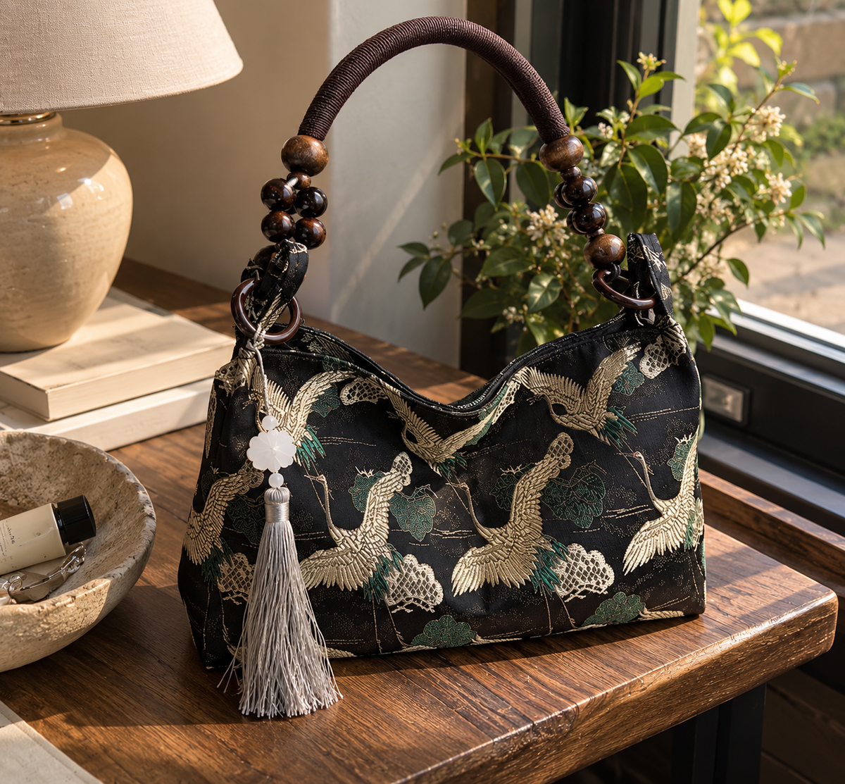 Crane print shoulder bag - Black view 18