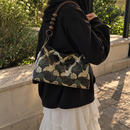 Crane print shoulder bag - Black view 19