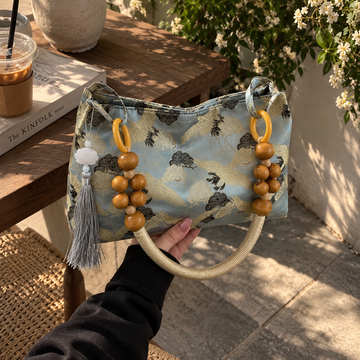 Crane print shoulder bag - Powder Blue view 12