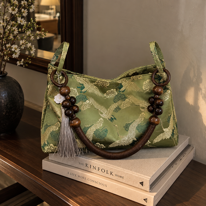 Crane print shoulder bag - Green view 2