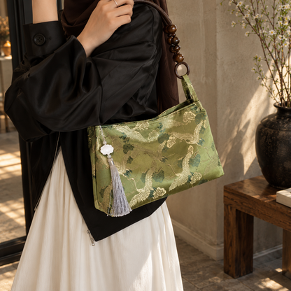 Crane print shoulder bag - Green view 4