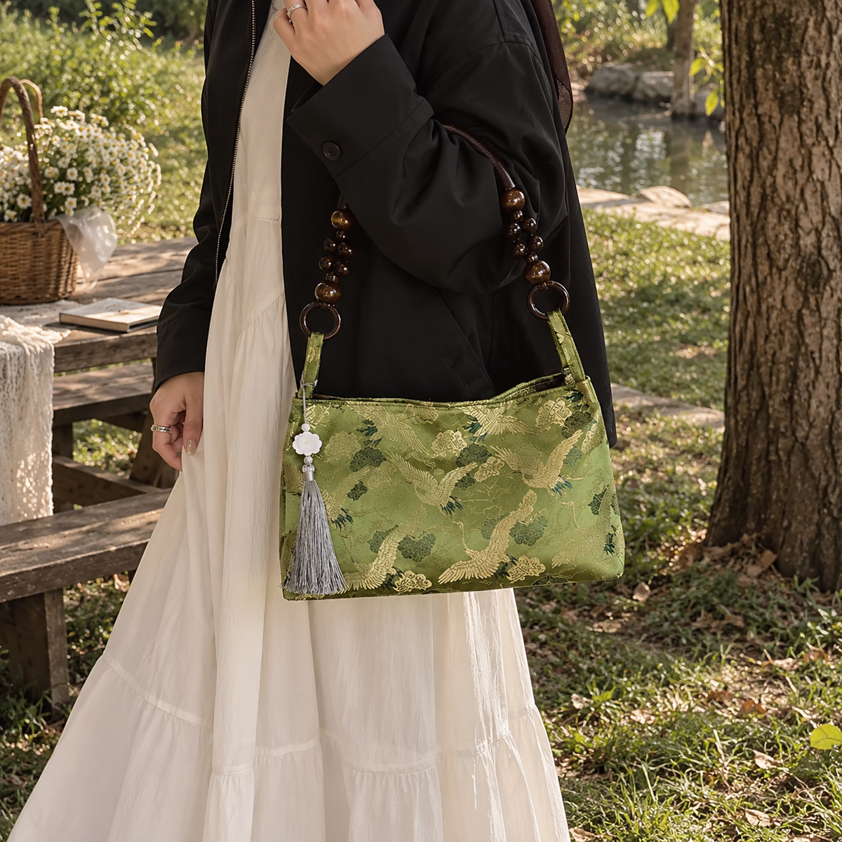 Crane print shoulder bag - Green view 5