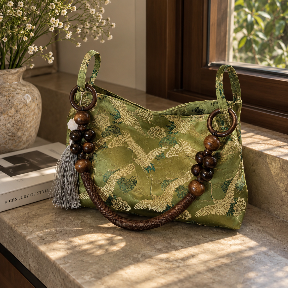 Crane print shoulder bag - Green view 6
