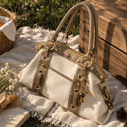 Cream and Taupe structured Y2K shoulder bag - view 4