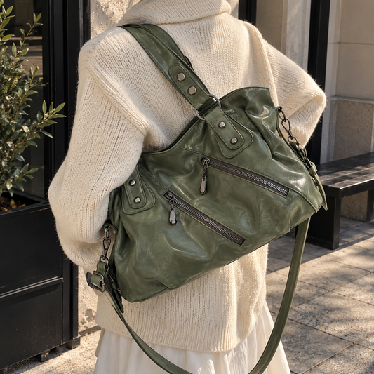 ROVEZO vintage slouchy shoulder bag green khaki view 1