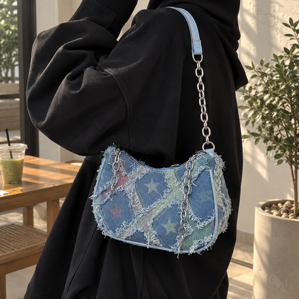 Star Denim Bag - Blue Multicolour