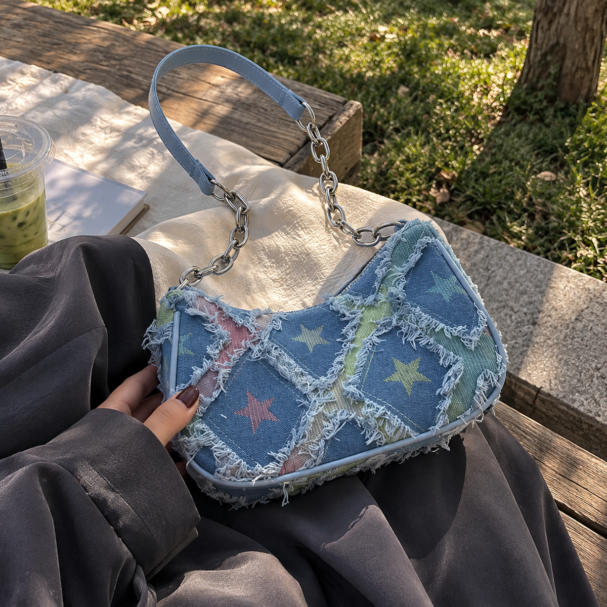 Star Denim Bag - Blue Multicolour